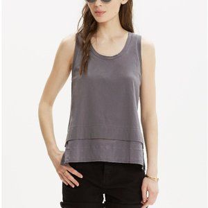 Madewell Grey Gauze-Layer Tank in Grid Weave